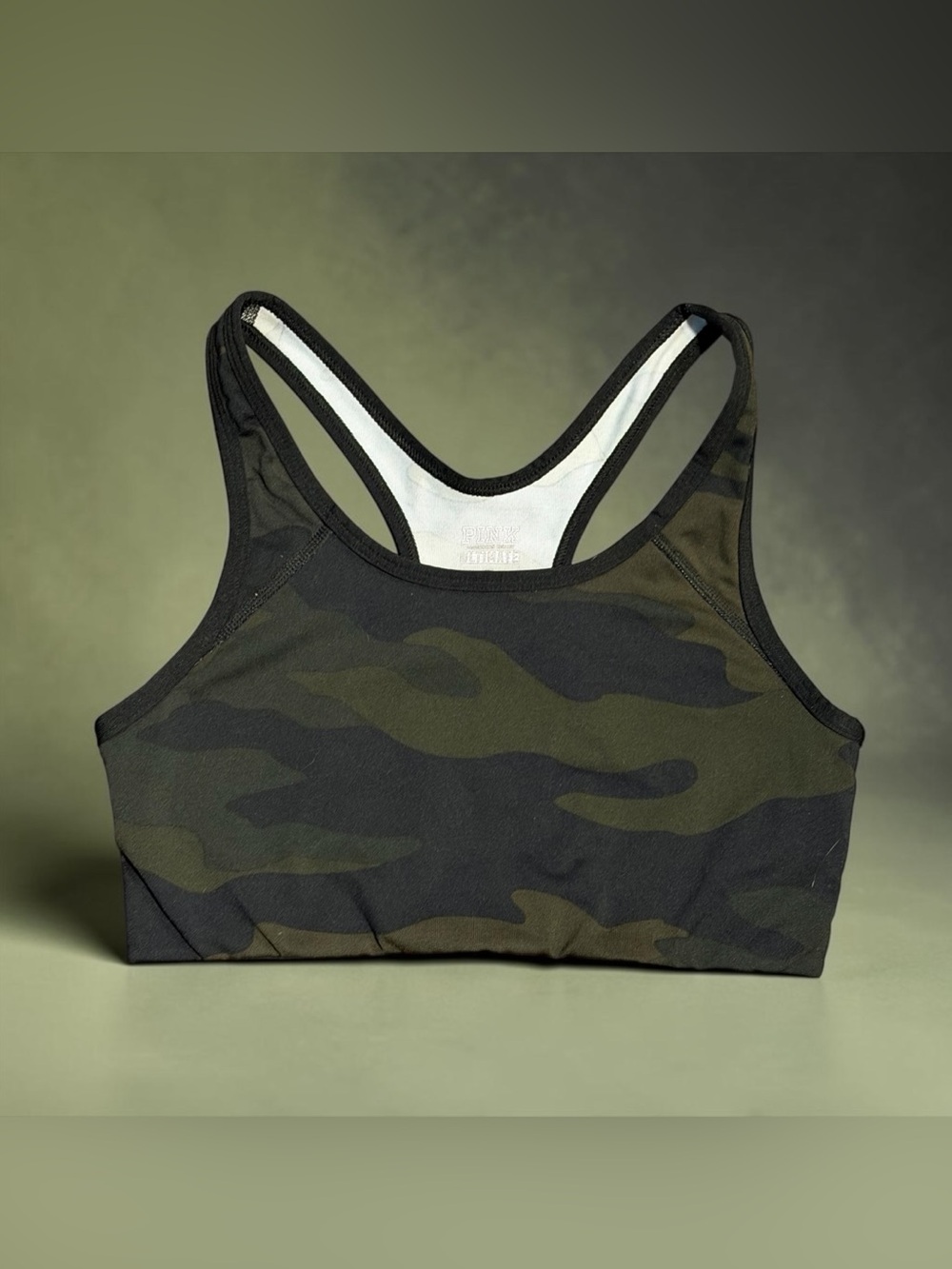 PINK Victoria's Secret Olive & Black Camo Racerback Sports Bra